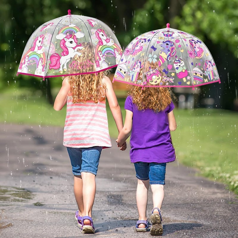 RONIARE 2 Pack Kids Clear Umbrellas for Rain Dome Bubble Umbrella Windproof for Toddler Boys Girls - Image 2